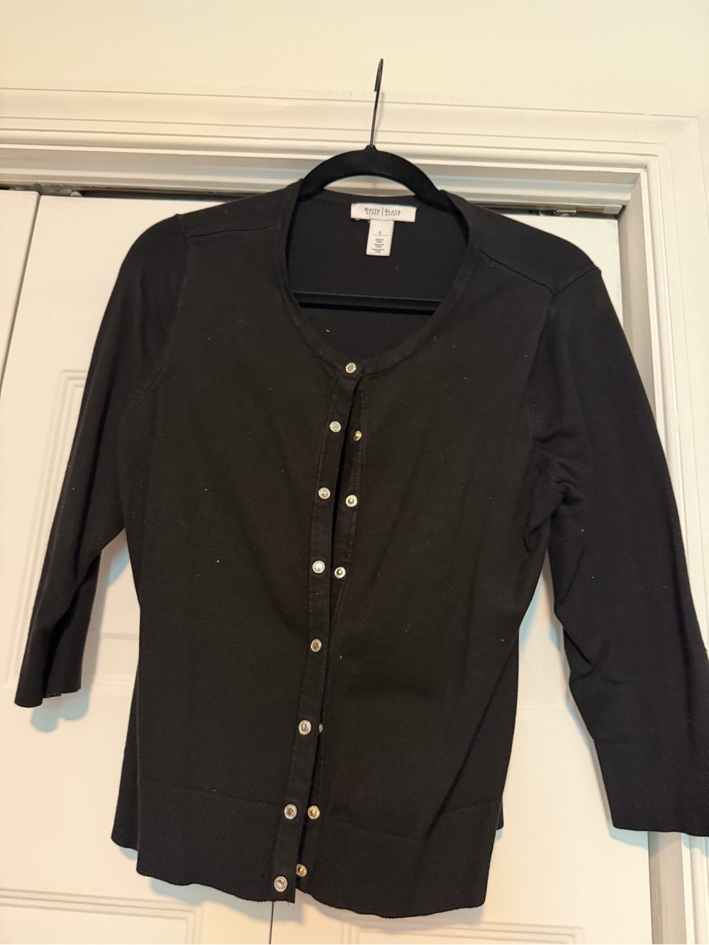 White House Black Market Black Button-Front Crew Cardigan